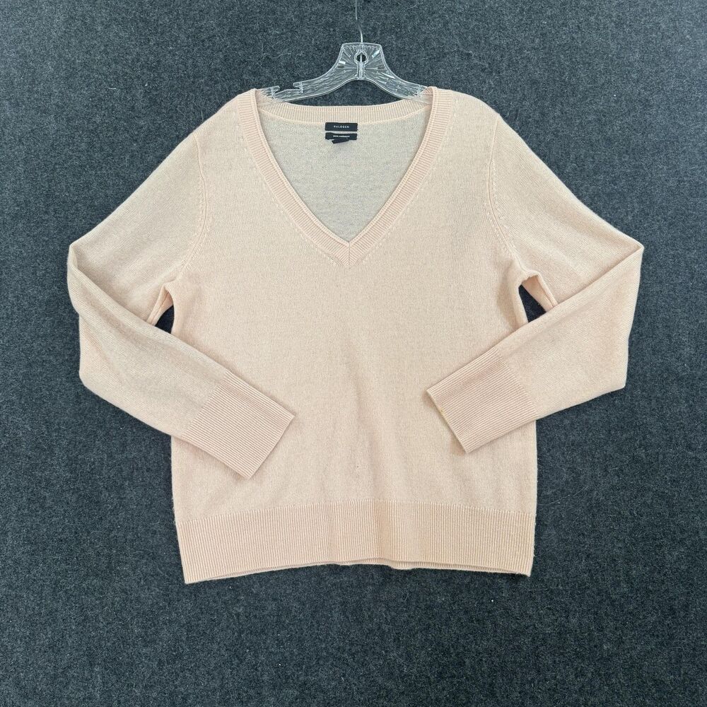 Halogen Sweater Womens Large Pink 100% Cashmere V Neck Knit Pullover Long Sleeve